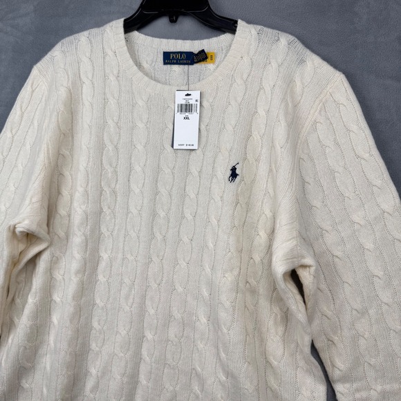 Polo Ralph Lauren Mens Cream Cable Knit Wool Cashmere Sweater XXL NWT - Picture 3 of 11
